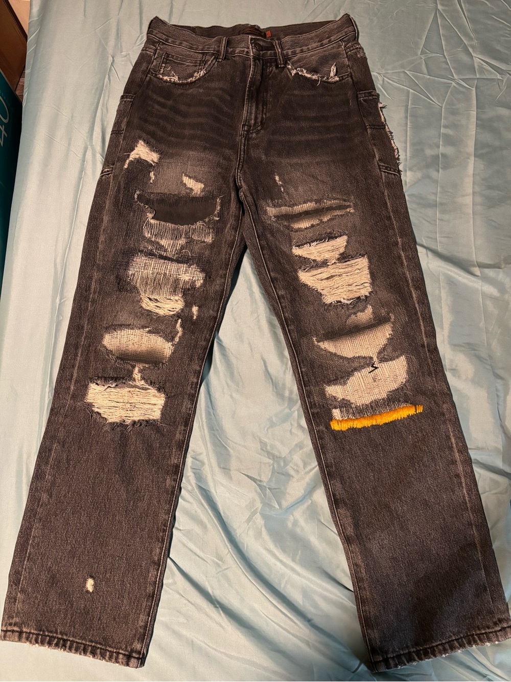 Undercover Yellow Yarn 68 Baggy Grey Black Denim Ripped Jeans